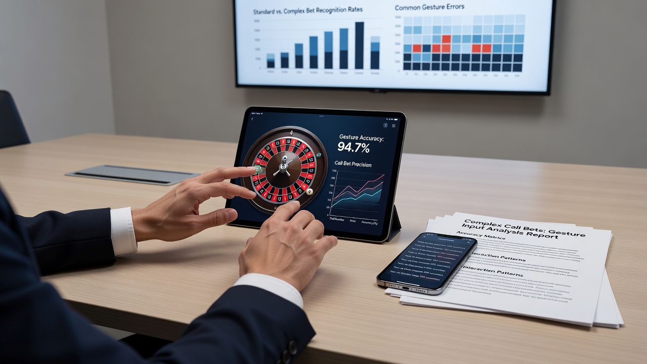 Detailansicht einer Roulette-App mit erkannten Call-Bet-Gesten auf dem Touchscreen