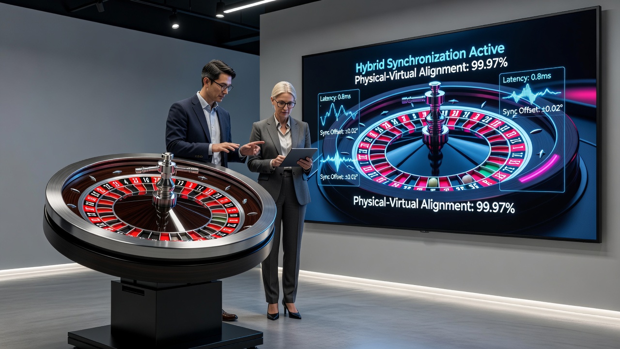 Virtuelles Roulette-Interface mit synchronisierten Datenströmen aus physischen Rädern