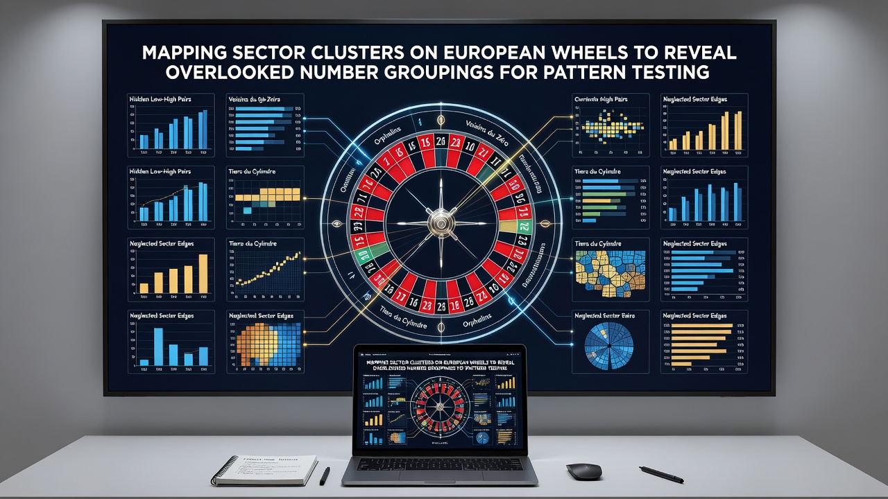 Digitale Karte von Zahlenclustern auf einem europäischen Roulette-Rad mit Hervorhebungen